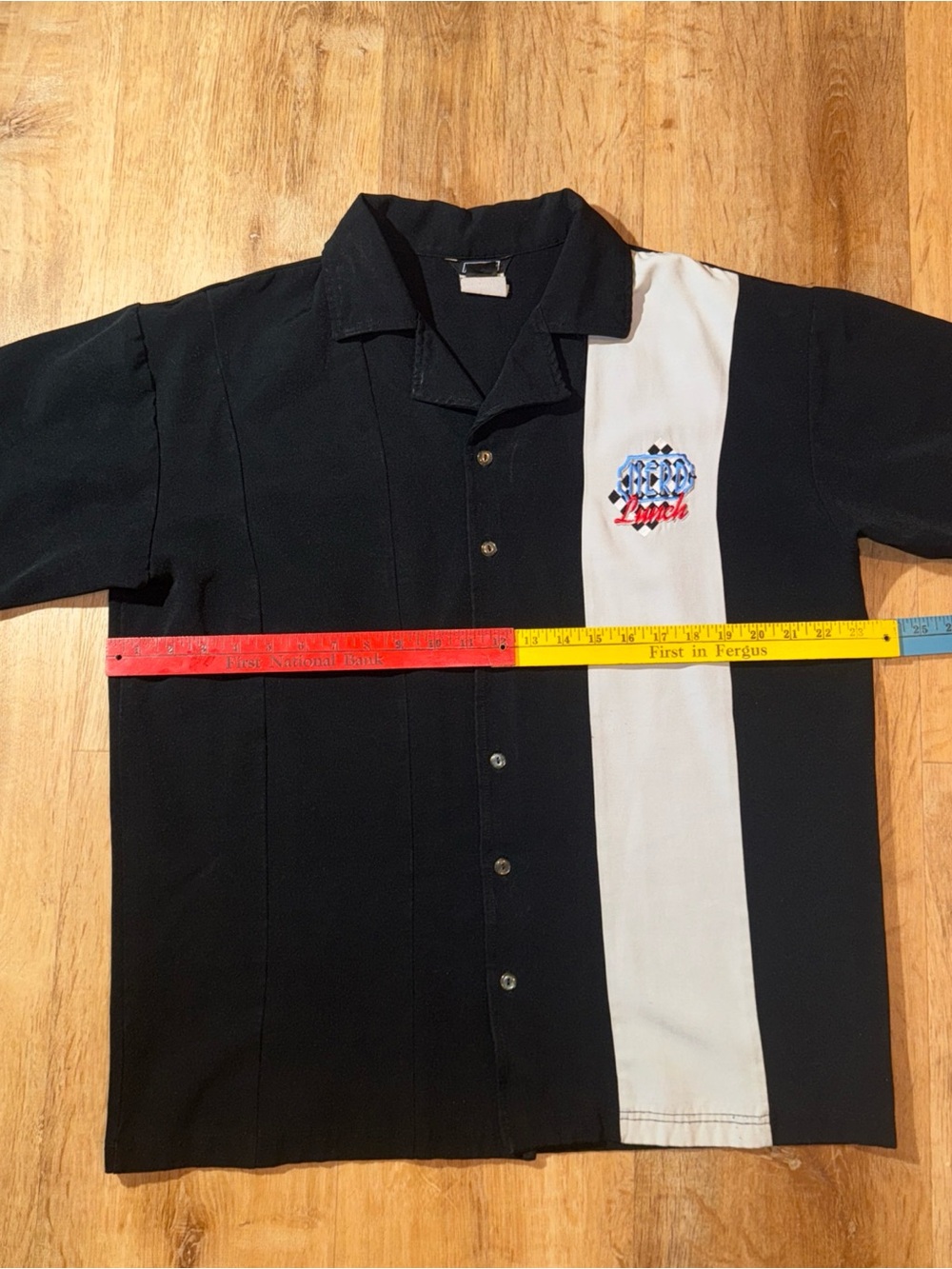 Nerd Lunch Retro Bowling Shirt Mens Size XL Black White Button up Classic Core